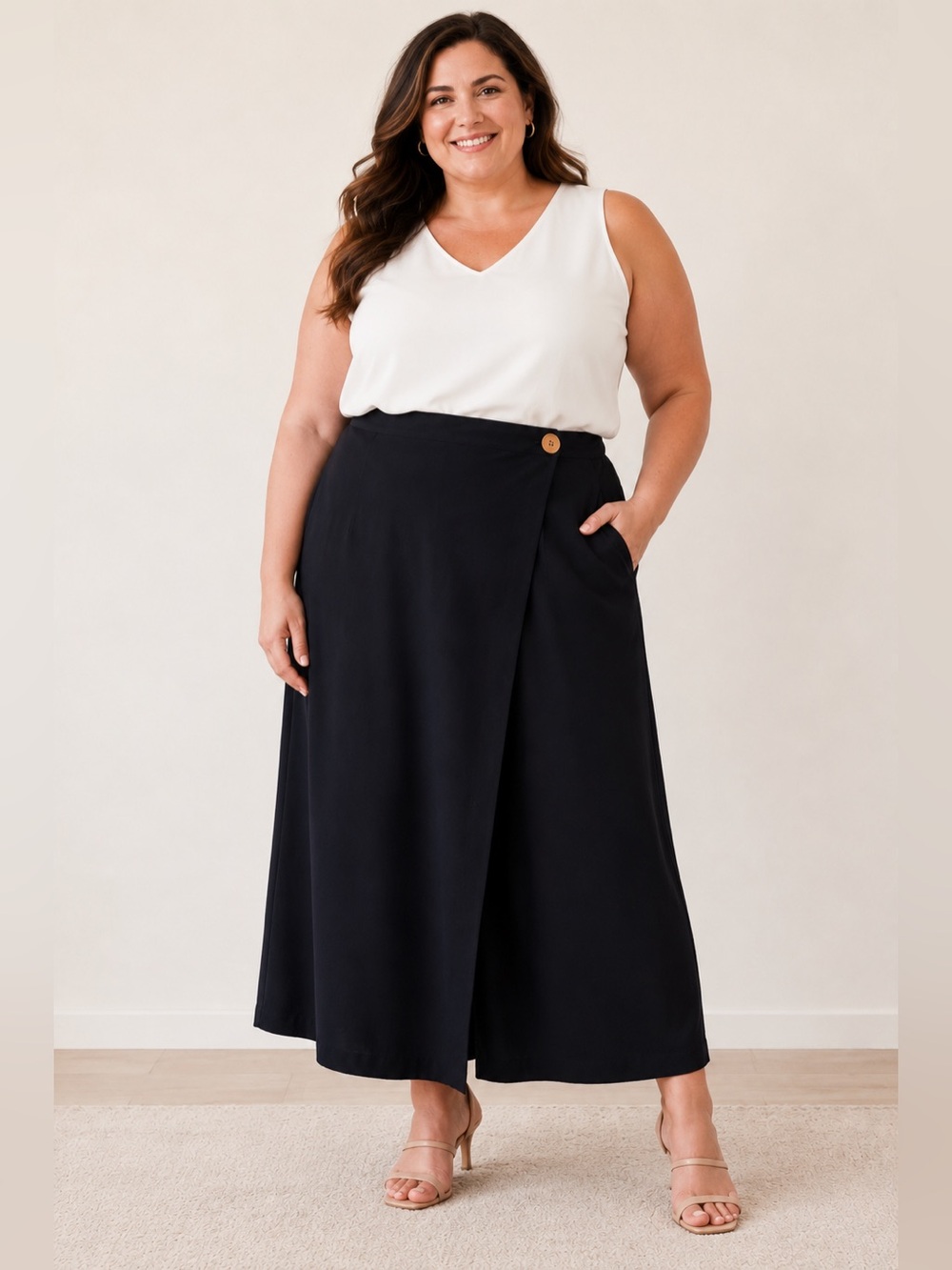 NWT Anthony Mark Hankins Black Faux Wrap Midi Skirt 24W